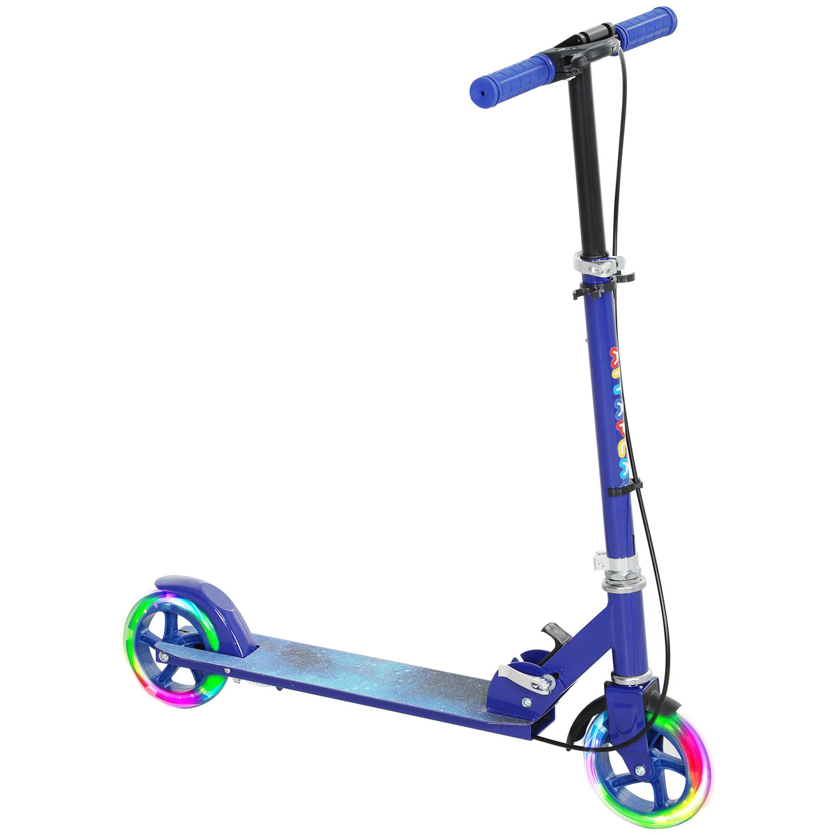 Trottinette enfants 3 à 8 ans, trottinette pliable à 2 roues LED roues lumineuses, 4 réglages en hauteur, bleu-0
