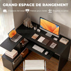 Bureau d'Angle, 120 x 100 x 76 cm, Bureau Informatique en L avec Plateau de Clavier, 4 Compartiments Ouverts, Noir-3