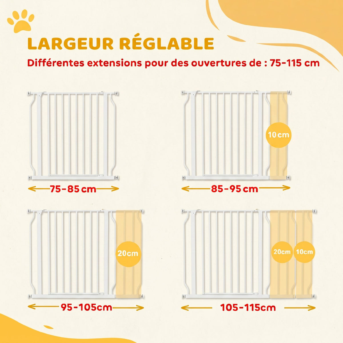 Barrière de sécurité barrière pour animal domestique longueur réglable dim. 75-115L x 76H cm blanc-3