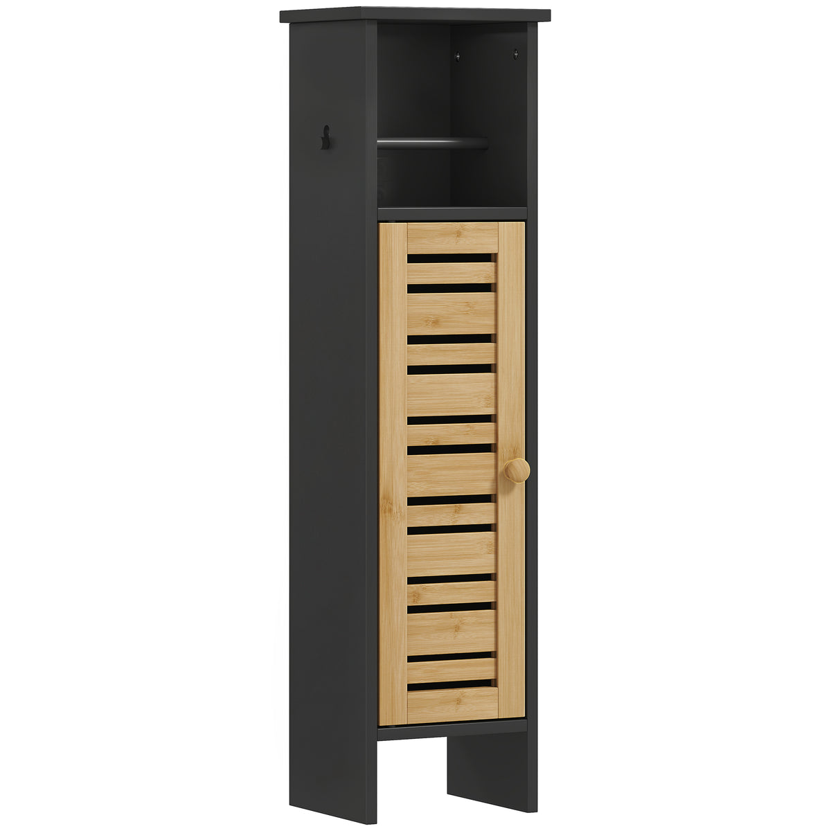 Meuble de salle de bain avec support papier toilette barre amovible 3 Niveaux + Sortie Papier, 78H cm, Bambou noir-0