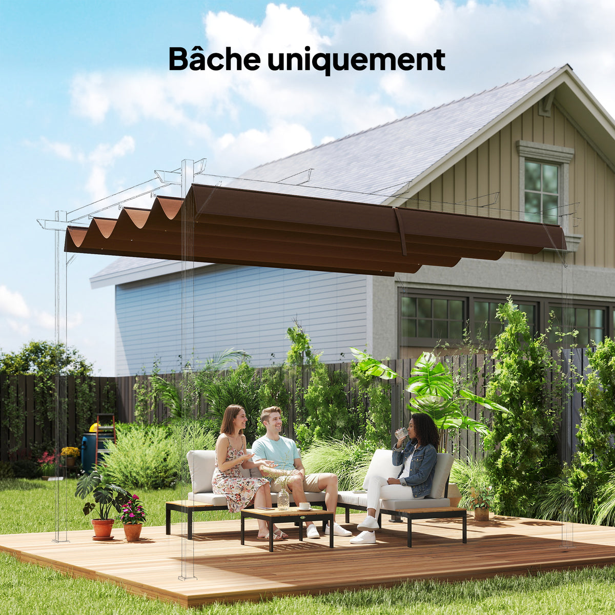 Toile de toit de rechange pour pergola toile de remplacement protection solaire Anti-UV pour pergola de 3 x 2 m café-1