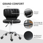 Tabouret à roulettes - tabouret de travail pivotant 360° - - tabouret ergonomique - hauteur assise réglable 47-62 cm - revêtement synthétique matelassé noir métal chromé-4