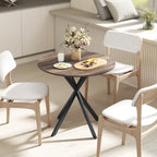 Table à manger ronde pour 2 personnes avec plateau aspect bois et piètement croisé en acier, marron-7