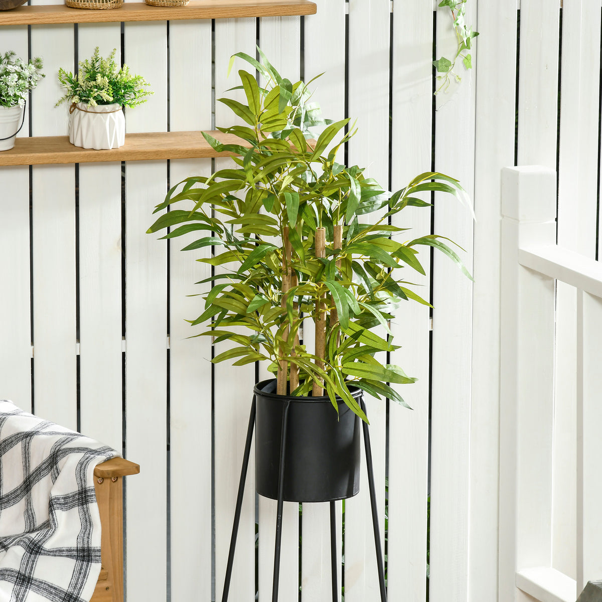 Bambou artificiel plantes artificielles hauteur 60 cm - tronc branches lichen feuilles grand réalisme pot inclus-9