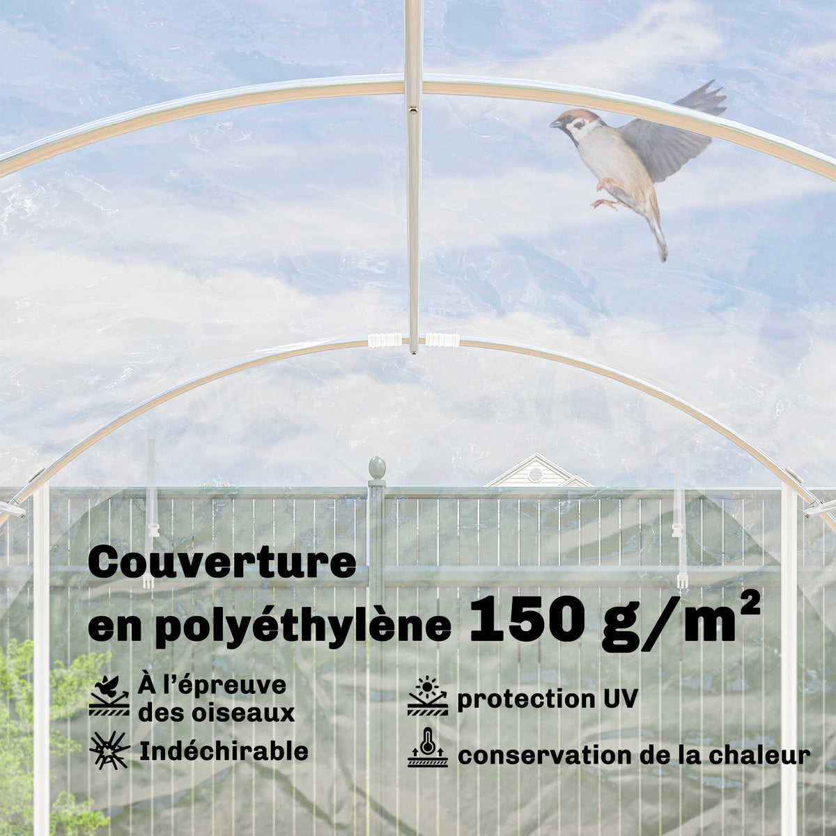 Serre tunnel de jardin 18m² serre de jardin tunnel 296x597x199cm cadre acier galvanisé, bâche PE 150g/m² transparent-4