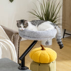 Lit de Bureau pour Chat Rotation de 360° et Hauteur Réglable, Lit pour Chat Lavable avec Balle Jouet, 35x35x48cm, Gris-1