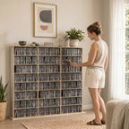 Meuble de rangement 1032 CDs / 594 DVDs, étagère multimédia, 24 compartiments et 18 étagères ajustables, chêne-7
