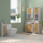 Meuble sous vasque de salle de bain 2 portes étagère réglable armoire de rangement pour lavabo 60x30x60 cm bambou blanc-1