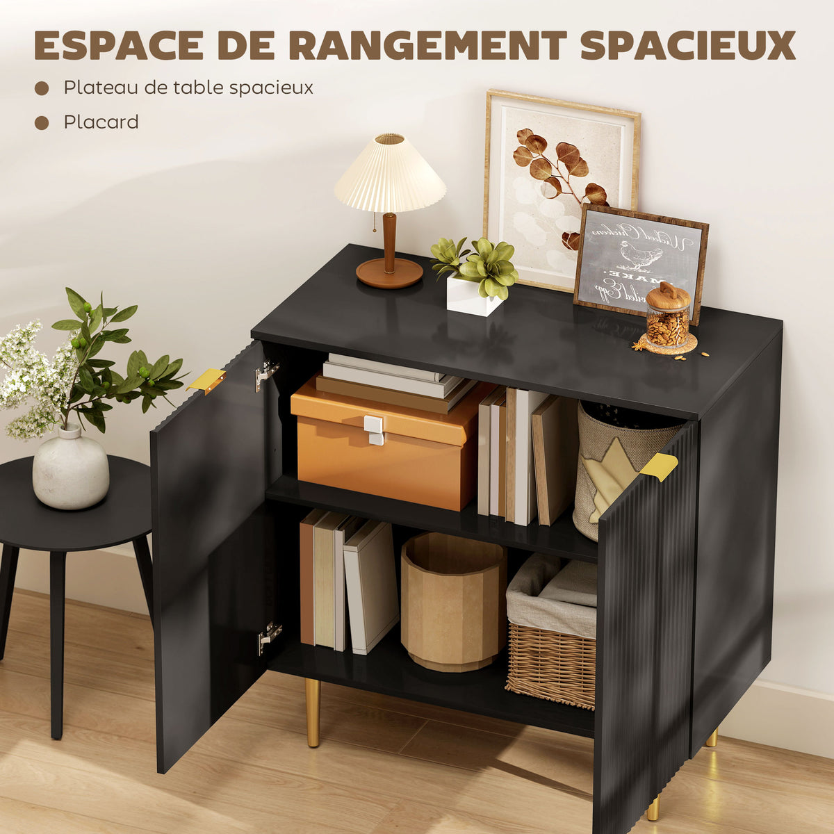 Buffet cuisine meuble de rangement avec 2 portes étagère réglable pieds métalliques surélevés 80 x 40 x 80 cm noir-3