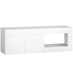 Meuble TV 2 portes pour téléviseurs jusqu'à 60 pouces, meuble télé avec placard et étagère ouverte, blanc-0