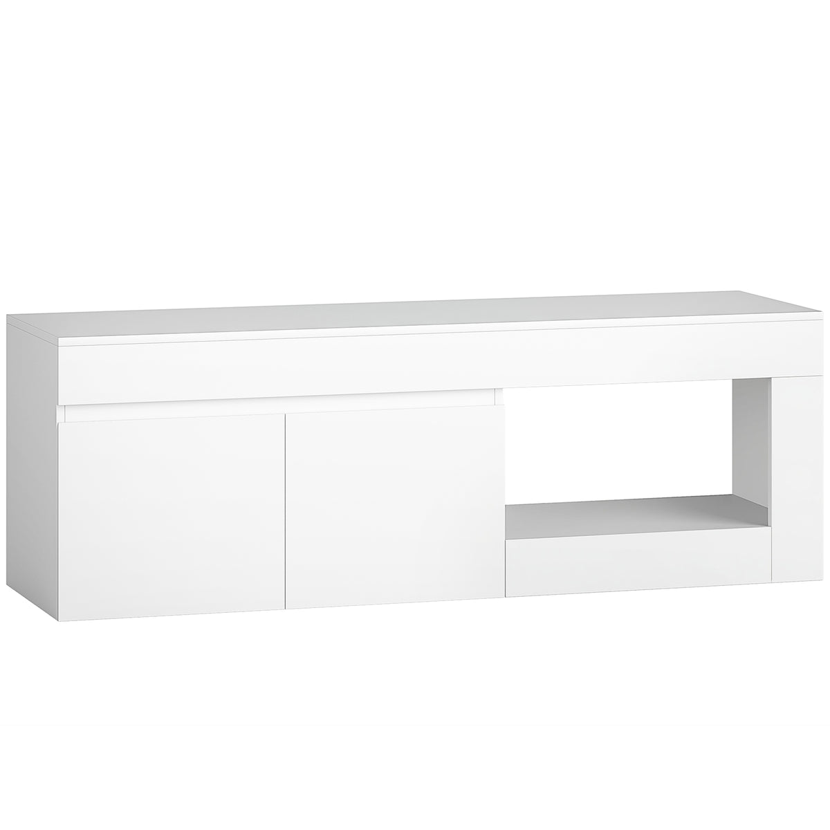 Meuble TV 2 portes pour téléviseurs jusqu'à 60 pouces, meuble télé avec placard et étagère ouverte, blanc-0