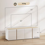 Meuble TV, banc TV avec 4 portes à fermeture amortie, étagère réglable et passe-câbles, 135 x 38 x 45 cm, blanc-2
