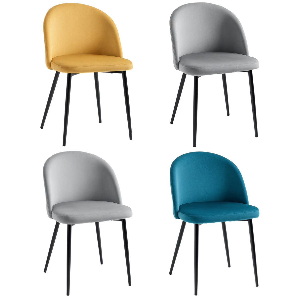 Lot de 4 chaises salle à manger chaise de cuisine scandinave chaise en velours rembourrée avec pieds effilés en métal, pour salon, salle à manger, multicolore-0