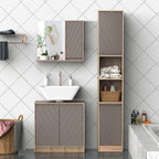 Miroir de Salle de Bain avec étagère et Placard - système Fixation intégré - Panneaux Particules chêne Clair Gris-8