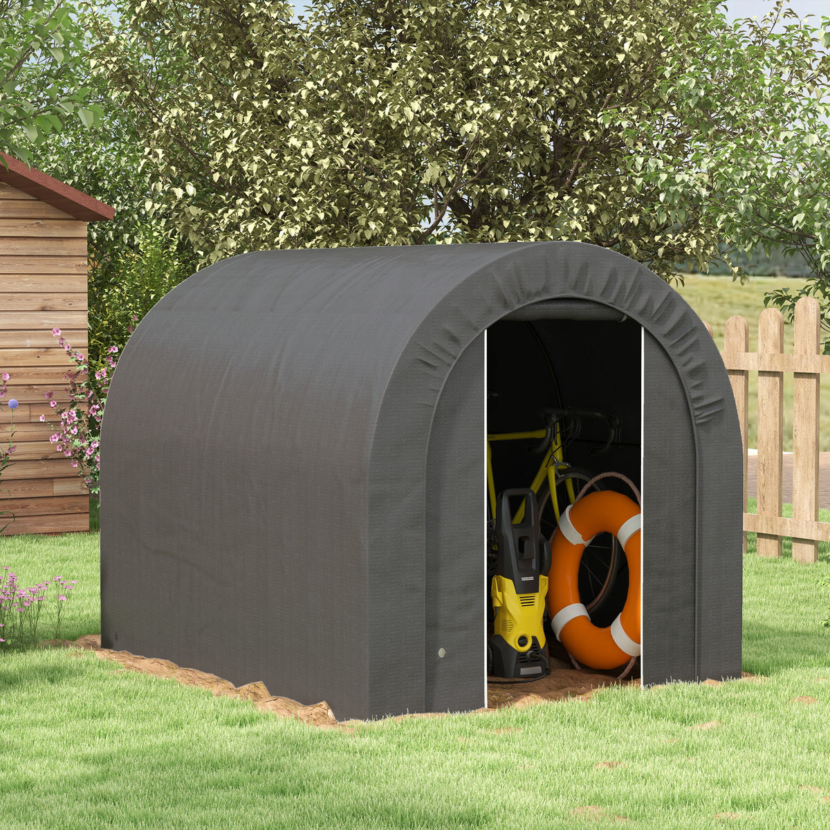 Abri de jardin tente de rangement extérieur abri de vélo garage pour vélo bâche en PE métal 2,4 x 1,8 x 1,9 m gris foncé-9