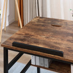 Table à dessin inclinable bureau informatique design industriel - plateau relevable, étagère - panneaux particules aspect vieux bois métal noir-8