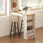 Table de bar table haute de cuisine mange-debout comptoir 112L x 57l x 106H cm - 3 étagères - aspect chêne clair blanc-1