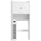 Meuble WC dessus de toilette avec placard à porte de grange, étagère réglable, compartiments et porte-papier, blanc-0