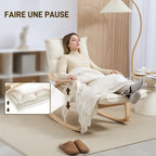 Fauteuil à bascule avec repose-pieds ajustable, rocking chair avec pieds en bois de bouleau, 67 x 106-123 x 92 cm, crème-3