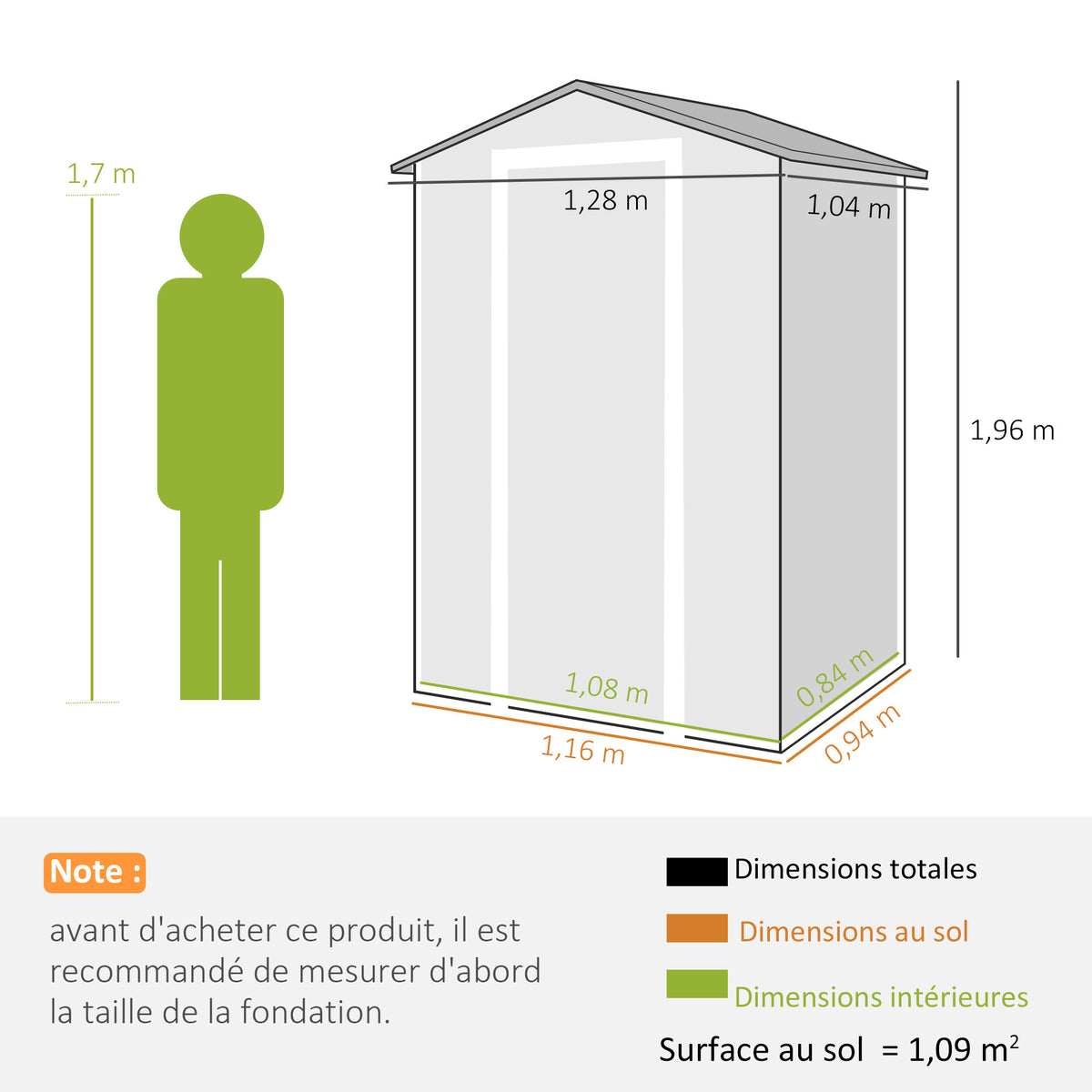 Abri de jardin en plastique avec plancher porte verrouillable fenêtre et ventilation 128 x 104 x196 cm gris-2