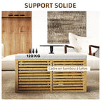 Banc de rangement, coffre de rangement rembourré en tissu aspect lin, couvercle et structure en bambou, gris et naturel-5