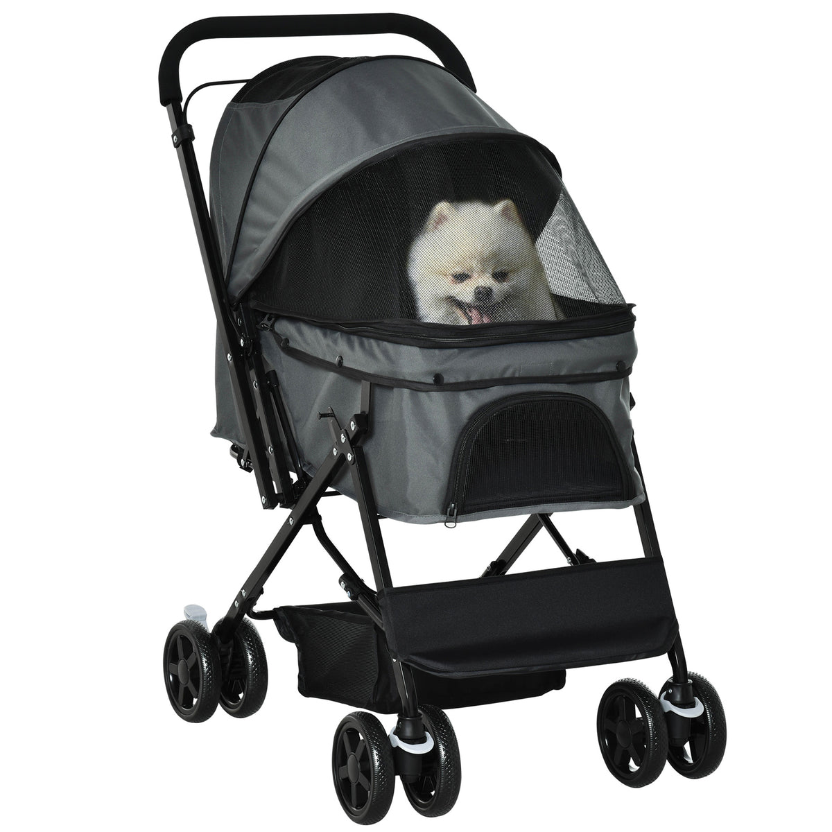 Poussette pour chien animaux de compagnie pliable 4 roues EVA guidon réglable panier 76,5 x 52 x 95 cm-0