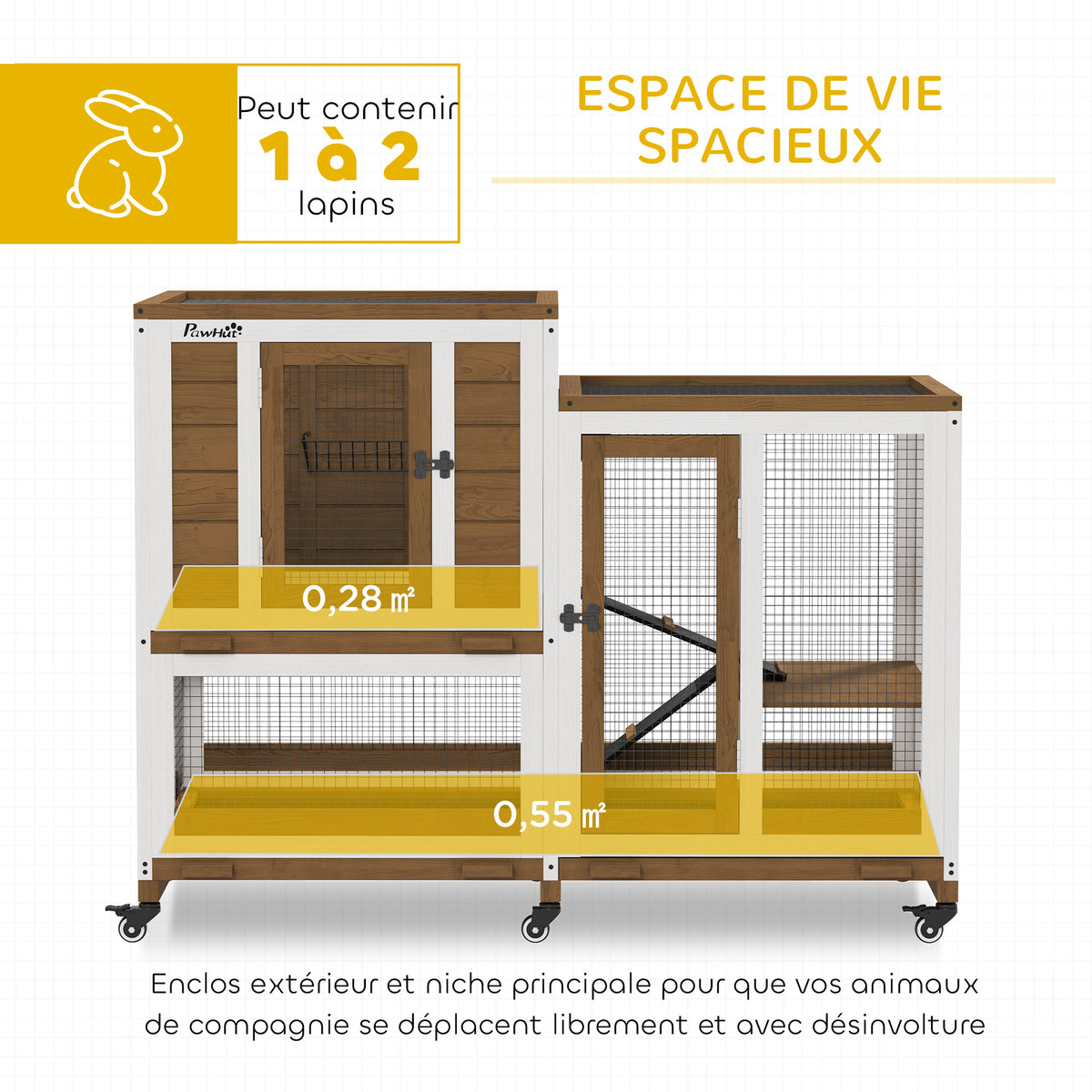 Clapier lapin intérieur cage lapin en bois design de luxe 3 niveaux avec 3 plateaux amovibles 110 x 50 x 86 cm marron-3