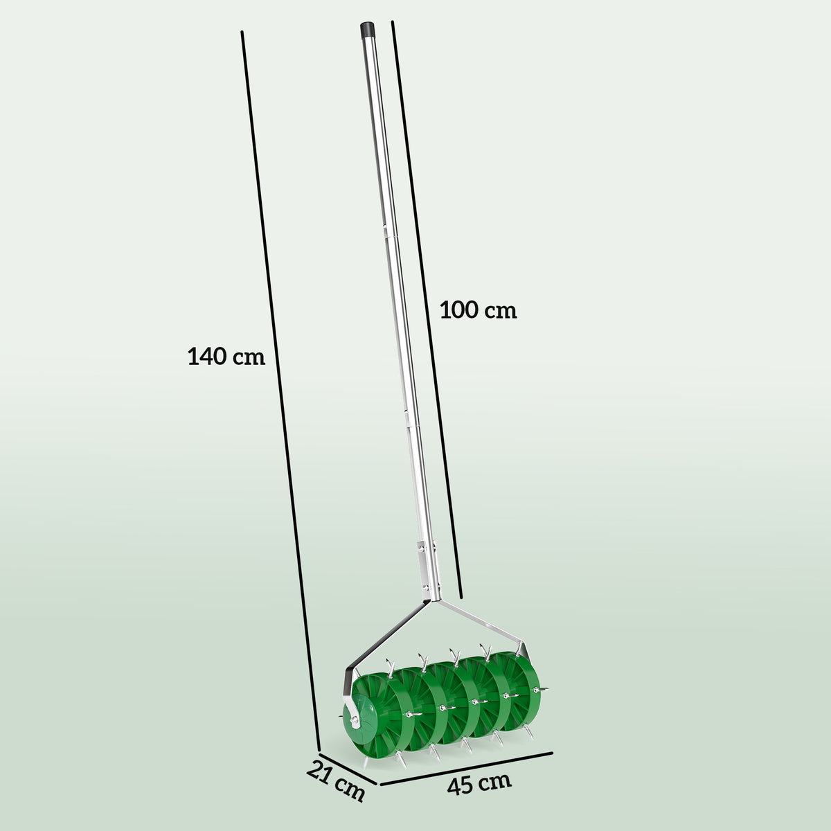 Rouleau aérateur de pelouse avec poignée amovible en 3 pièces, aérateur de gazon manuel, 45 x 21 x 140 cm vert foncé-2