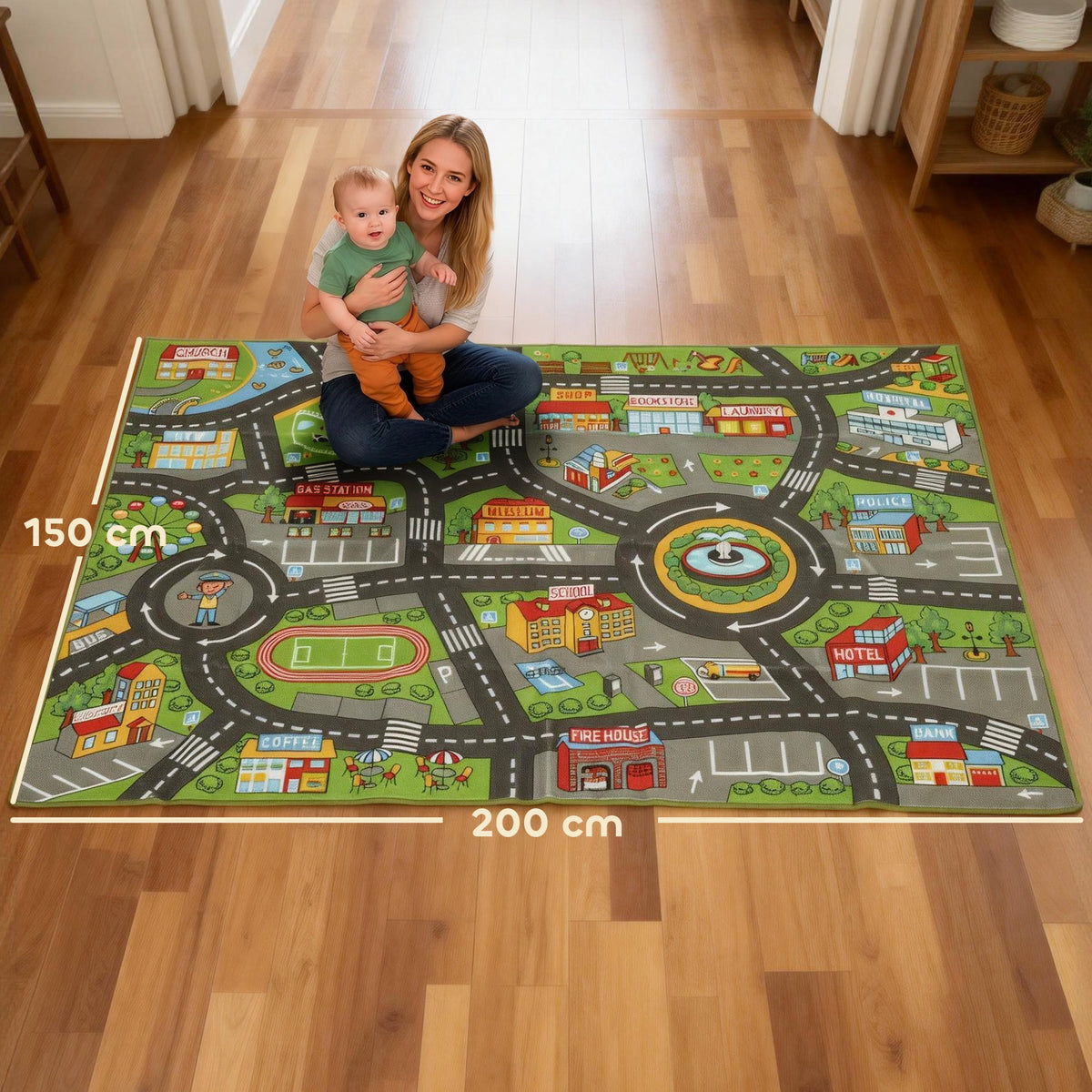 Tapis de jeu pour bébé, tapis de sol antidérapant, motif de route de la ville, 200 x 150 cm, multicolore-2