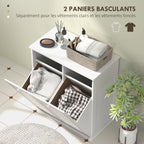 Meuble salle de bain avec panier à linge armoire salle de bain en bois portes persiennes 2 paniers 70 x 38 x 73 cm blanc-3