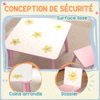 Table enfant avec chaise, ensemble table et 2 chaises enfant en bois, motifs d'étoile, 60 x 60 x 44 cm, rose-5