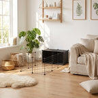 Enclos pour petits animaux, cage à lapin modulable 31 panneaux avec niches surélevées, en acier, 140x70x52cm, noir-1