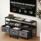 Meuble TV, meuble télé pour téléviseur jusqu'à 55 pouces avec 3 tiroirs et pieds en acier 120 x 29 x 56 cm noir-4