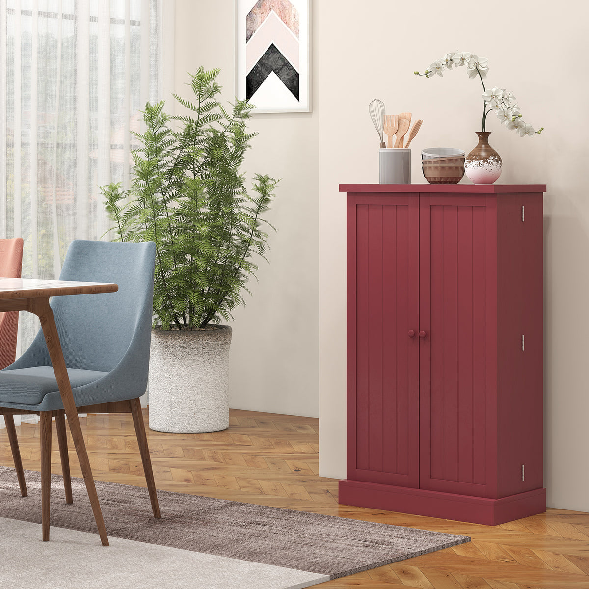 Armoire meuble de cuisine garde-manger 2 portes avec 5 étagères et 12 porte-épices - 60 x 30 x 104 cm - rouge-7
