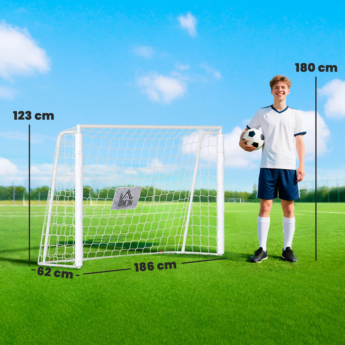 But de football - cage de foot - but d'entrainement dim. 186L x 62l x 123H cm - châssis métal filet PE - piquets & outil inclus - blanc-2