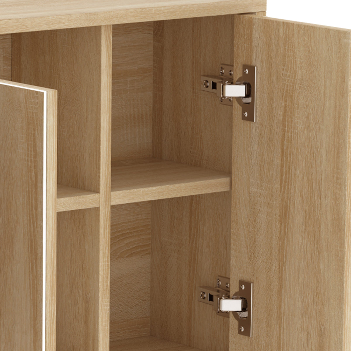 Meuble salle de bain avec miroir, armoire toilettes murale avec placards à 3 portes et 8 compartiments, chêne-9