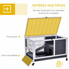 Clapier lapin intérieur, cage à lapins avec toit ouvrant, roulettes, plateau amovible et rampe, cage en bois, 90 x 53 x 59 cm, gris foncé et blanc-4