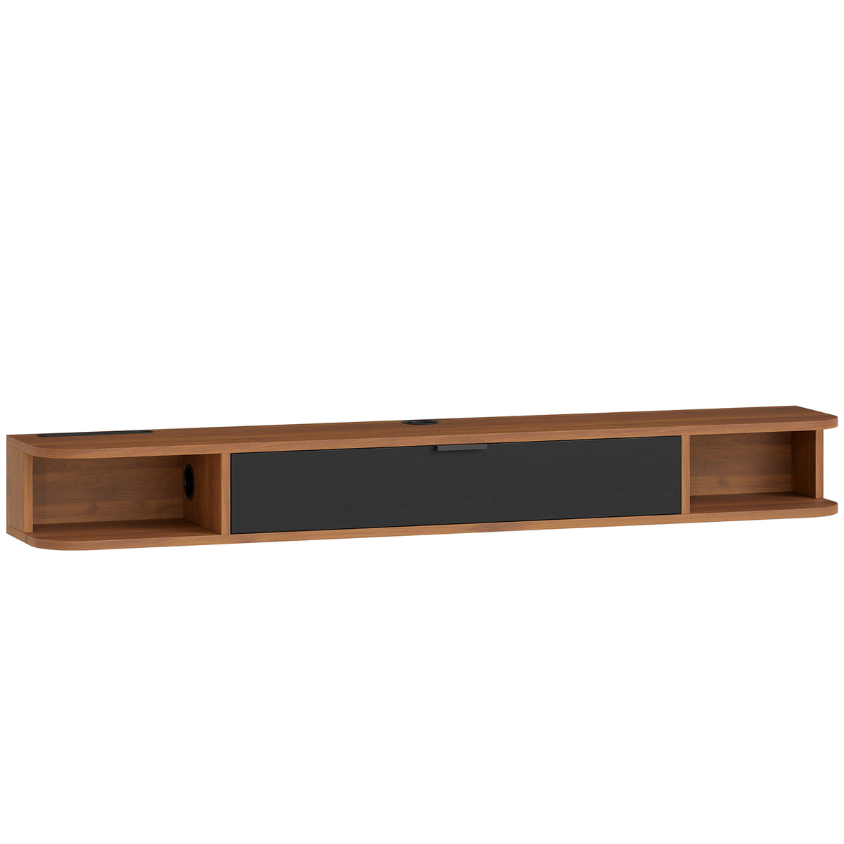 Meuble TV Suspendu, Meuble Télé pour Téléviseur jusqu'à 60 Pouces, Tiroir Rabattable, 2 Étagères, 140x24x16cm, Noyer-0