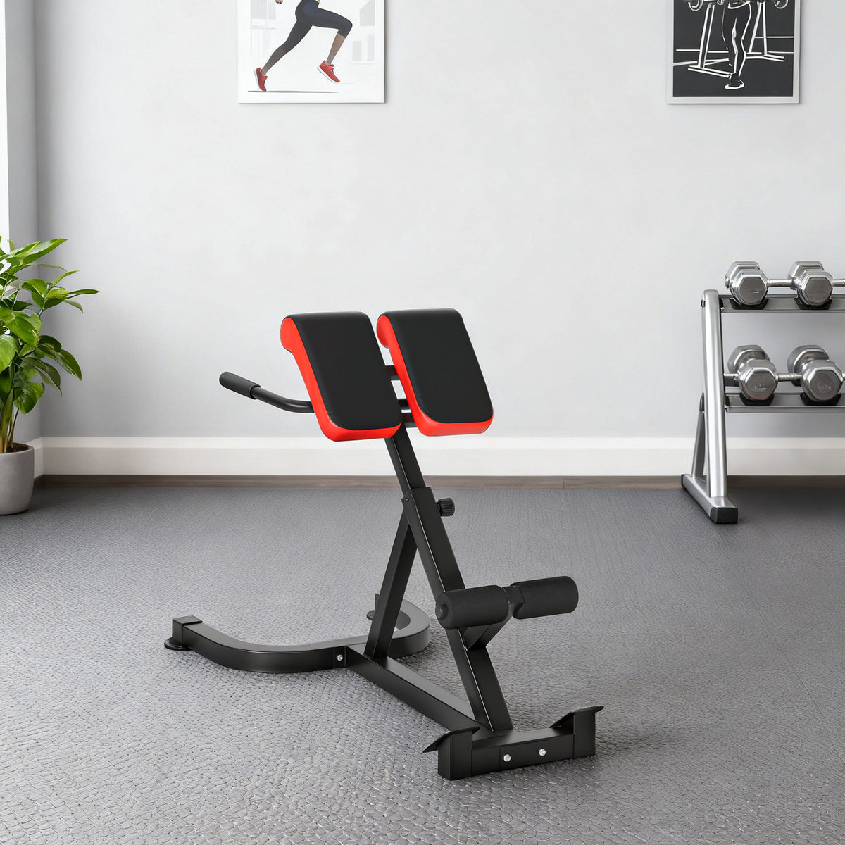 Banc de Musculation Réglable 5 Niveaux, Chaise Romaine avec Rouleaux en Mousse Dense, 112 x 62 x 88 cm, Noir et Rouge-8