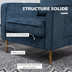 Fauteuil en tissu avec pieds en acier doré, grand confort, pochettes latérales, pour salon, bureau, chambre, bleu-5