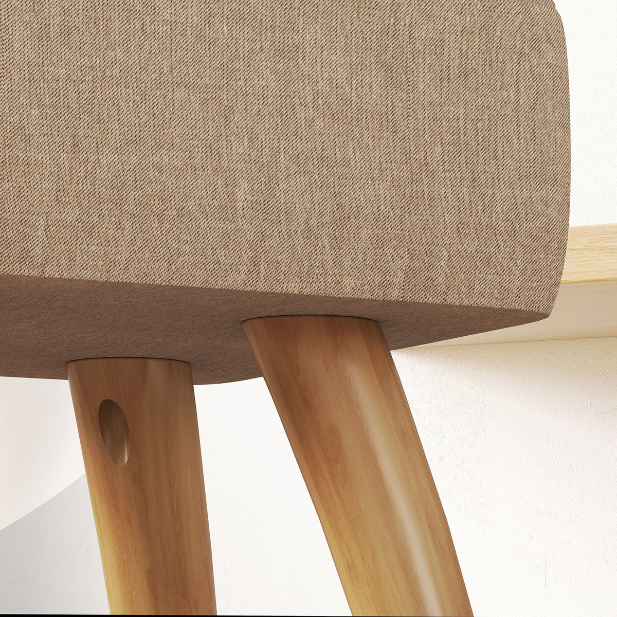 Repose pied salon ottoman siège rembourré en tissu avec pieds en bois 27 x 27 x 26 cm marron clair-7