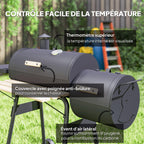 Barbecue à Charbon fumoir BBQ Grill Smoker sur Pied avec Couvercle, roulettes, thermomètre, étagères Noir-5