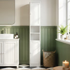 Meuble de salle de bain haut, meuble de rangement avec 2 portes, 2 compartiments ouverts, étagère réglable, blanc-1