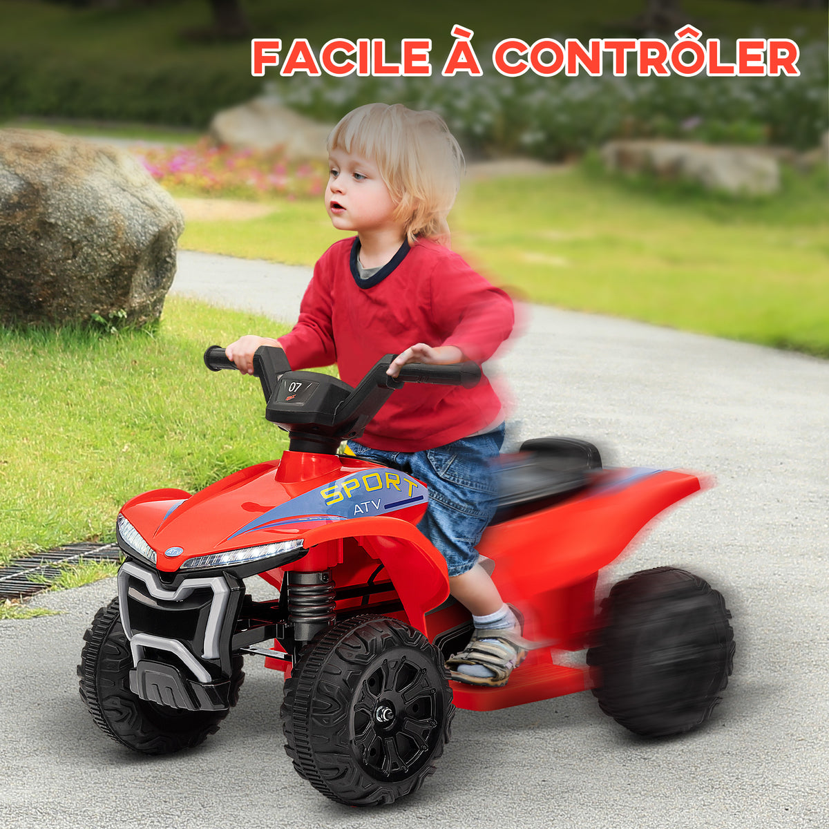 Quad électrique enfant 6V voiture électrique enfants vitesse de 2,5 km/h pour enfants 18-36 mois 71 x 40,5 x 45 cm rouge-3