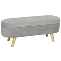 Banc banquette bout de lit coffre de rangement 2 en 1 en tissu avec pieds en bois 110l x 40P x 43H cm gris clair-0