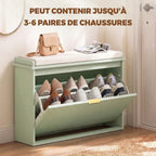 Banc à chaussures avec coussin d'assise rembourré et tiroir rabattable pour couloir, chambre, 62 x 26 x 47,5 cm, vert-4