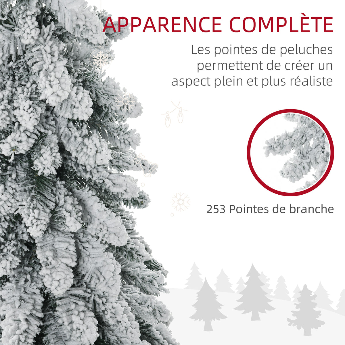 Arbre de Noël artificiel avec support en acier 253 branches enneigées socle pliable hauteur 135 cm vert-4