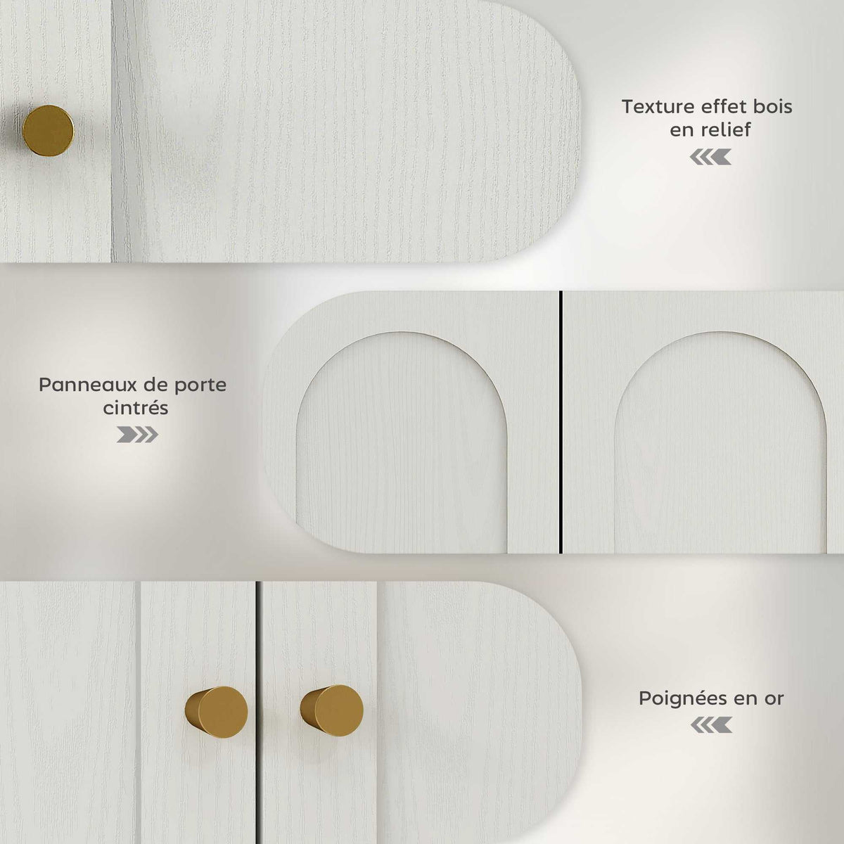Armoire murale, meuble haut salle de bain moderne avec placard à double porte et poignées dorées, 60x20x60cm, blanc-4