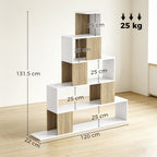 Étagère de rangement, bibliothèque géométrique à 5 niveaux, pour bureau, salon, chambre, blanc et bois naturel-2