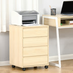 Caisson de Bureau, Rangement Bureau sur Roulettes, 4 Tiroirs Coulissants en Bois, Naturel-9